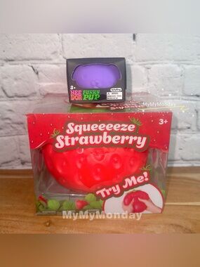NeeDoh Funky Pup and Sunny Days Giant Squeezy Strawberry Squishy Toy Bundle